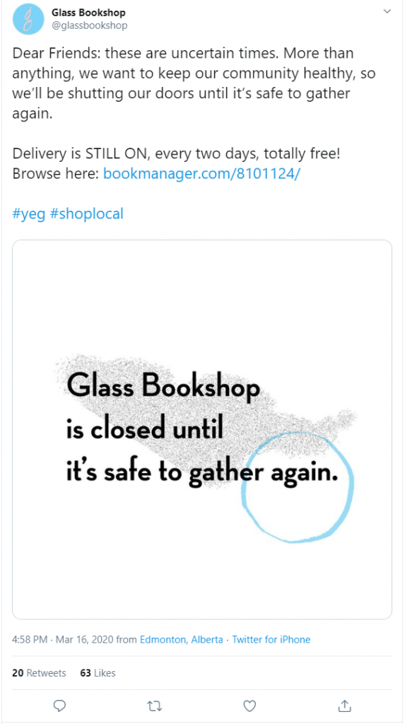 Dear Friends: these are uncertain times. More than anything we want to keep our community healthy, so we'll be shutting our doors until it's safe to gather again. Delivery is still on, every two days, totally free! Link to browse.